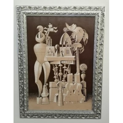 OLIO SU TELA TANINO SEDDA ' IL GHIRIDONE ' dimensioni L 90 x H 118 cm.