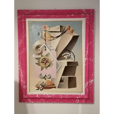 OLIO SU TELA TANINO SEDDA ' LA RUOTA DELLA FORTUNA ' dimensioni L 83 x H 103 cm.