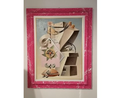 OLIO SU TELA TANINO SEDDA ' LA RUOTA DELLA FORTUNA ' dimensioni L 83 x H 103 cm.