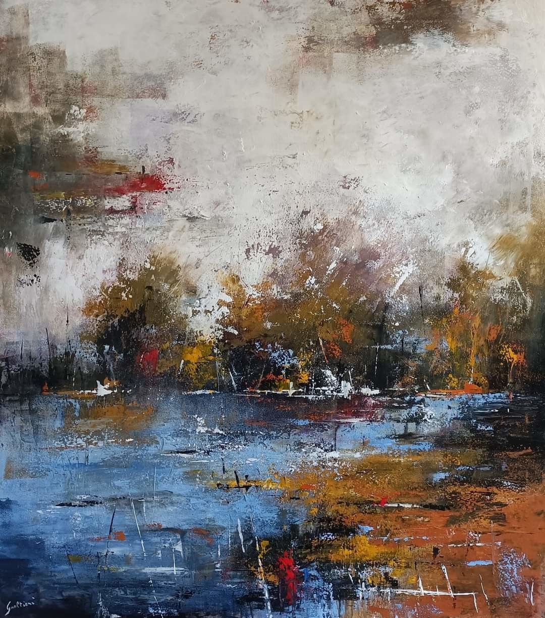 ACRILICO SU TELA  ULISSE  GUALTIERI ' PAESAGGIO '  dimensioni L 80 x H 90 cm.