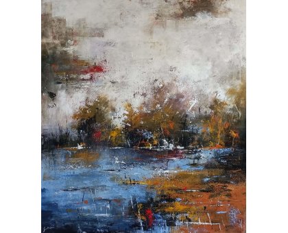 ACRILICO SU TELA ULISSE GUALTIERI ' PAESAGGIO ' dimensioni L 80 x H 90 cm.