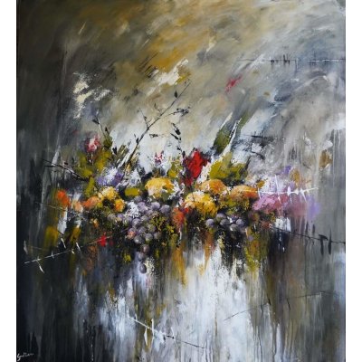 ACRILICO SU TELA ULISSE GUALTIERI ' COMPOSIZIONE ' dimensioni L 80 x H 90 cm.