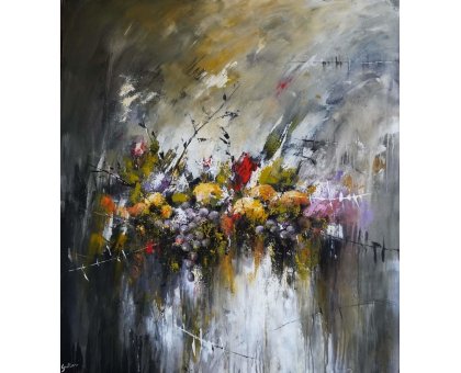 ACRILICO SU TELA ULISSE GUALTIERI ' COMPOSIZIONE ' dimensioni L 80 x H 90 cm.