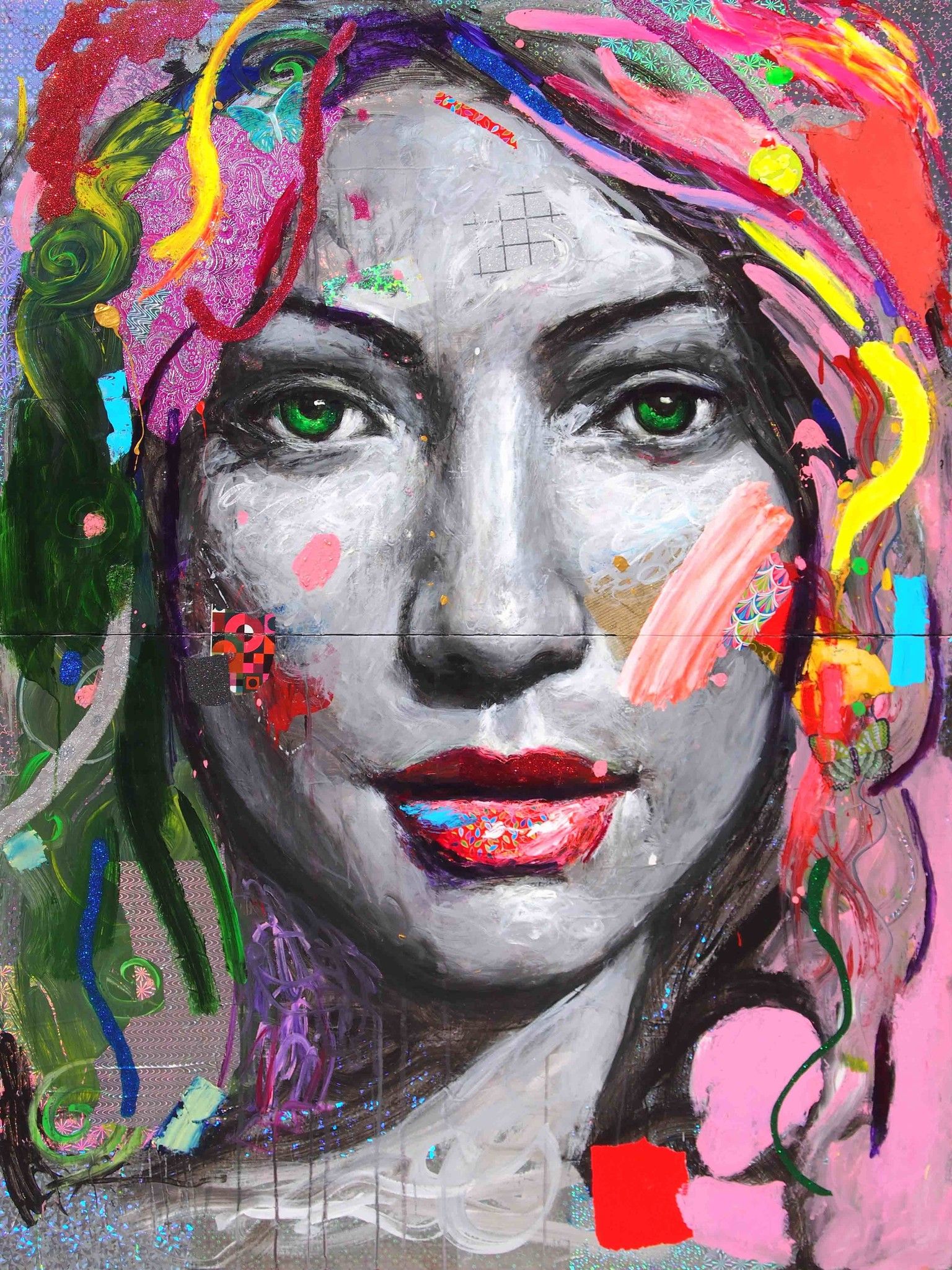 MIXED MEDIA ANTONIO MURGIA " COLLECTIVE FUSION "  size  L 120 x H 160 cm. (diptych)