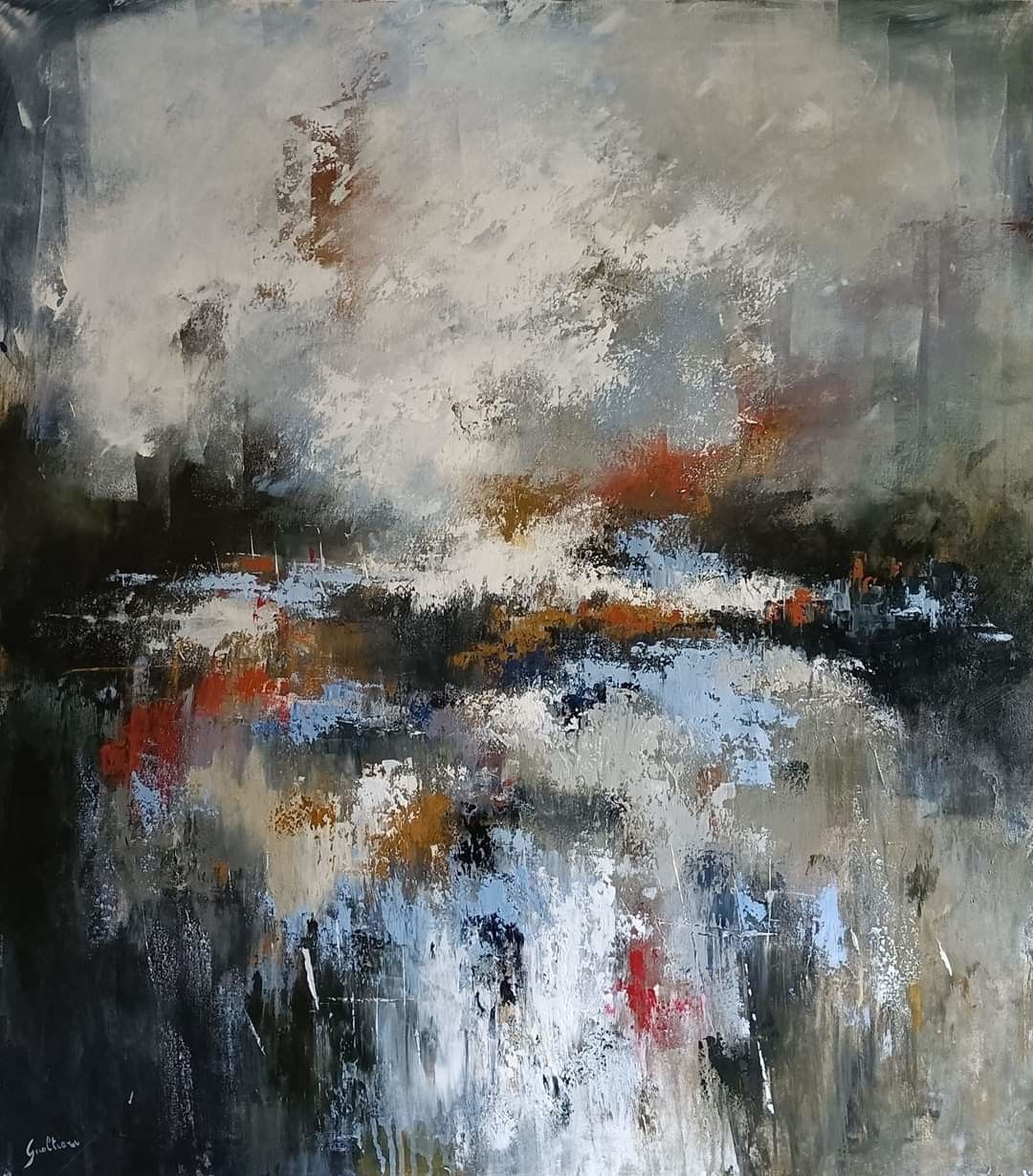 ACRILICO SU TELA  ULISSE  GUALTIERI ' PAESAGGIO 1  '  dimensioni L 80 x H 90 cm.