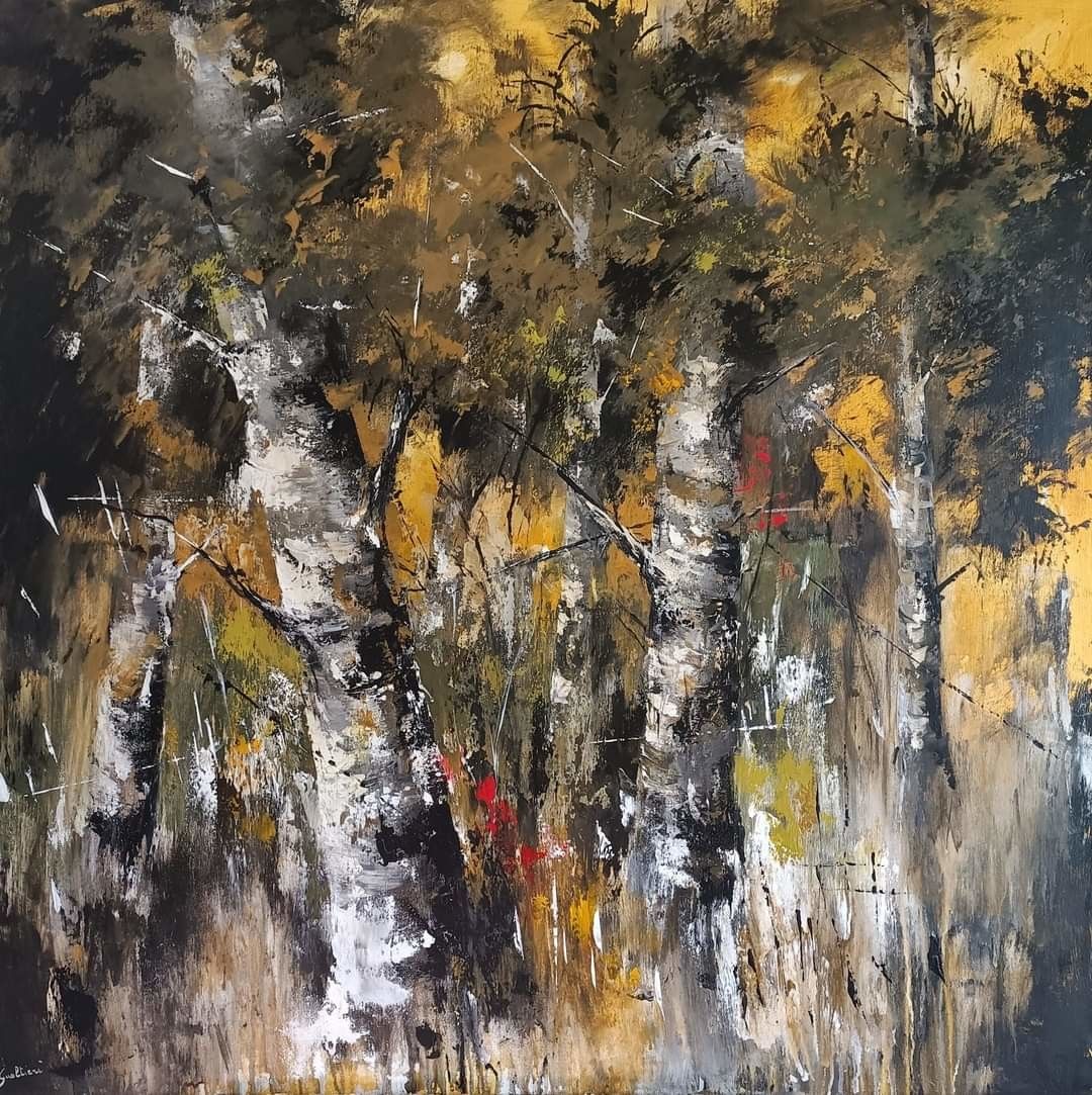 ACRILICO SU TELA  ULISSE GUALTIERI  ' BOSCO '  dimensioni L 100 x H 100 cm.