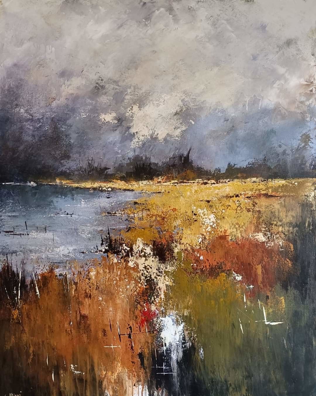 ACRILICO SU TELA  ULISSE  GUALTIERI ' PAESAGGIO 2 '  dimensioni L 80 x H 100 cm.