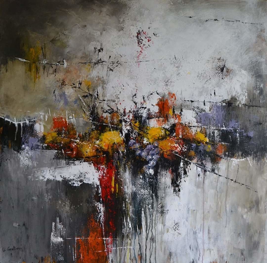 ACRILICO SU TELA  ULISSE  GUALTIERI  ' COMPOSIZIONE 2  '  dimensioni L 80 x  H 80 cm.