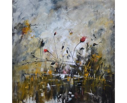 ACRILICO SU TELA ULISSE GUALTIERI ' PAPAVERI ' dimensioni L 80 x H 80 cm.