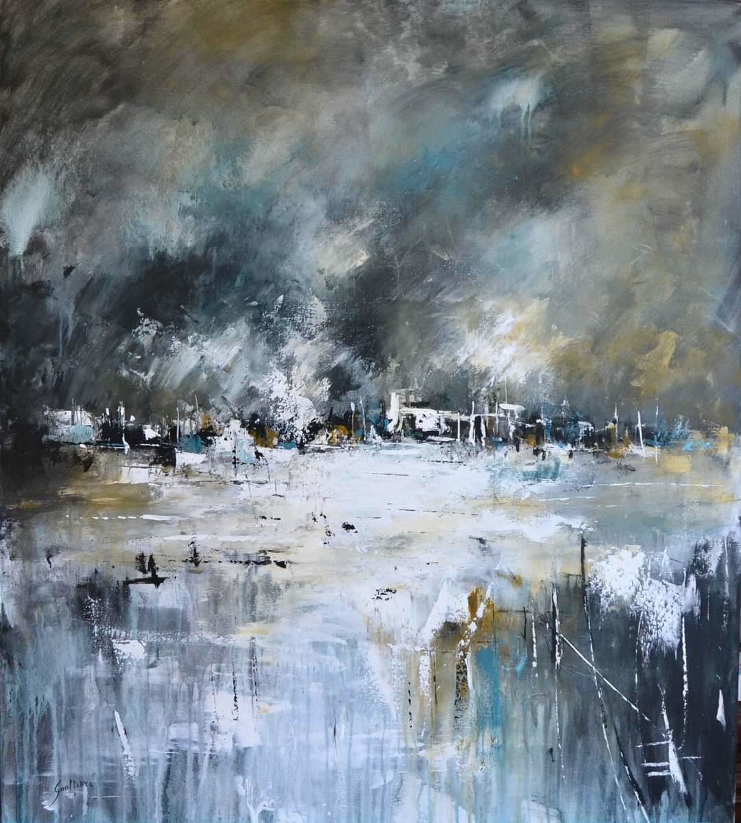 ACRILICO SU TELA  ULISSE GUALTIERI ' PAESAGGIO 3 '  dimensioni L 80 x H 90 cm.