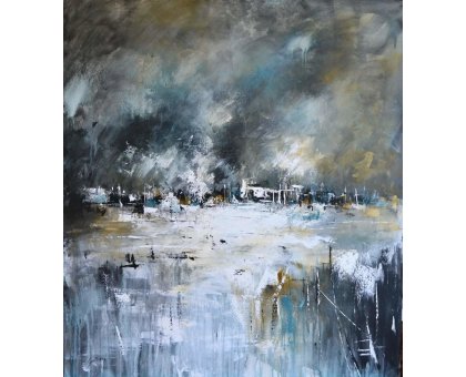 ACRILICO SU TELA ULISSE GUALTIERI ' PAESAGGIO 3 ' dimensioni L 80 x H 90 cm.