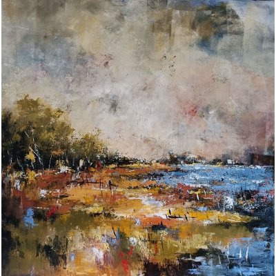 ACRILICO SU TELA ULISSE GUALTIERI ' PAESAGGIO 4 ' dimensioni L 80 x H 80 cm.