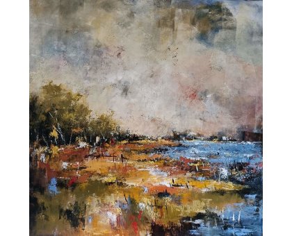 ACRILICO SU TELA ULISSE GUALTIERI ' PAESAGGIO 4 ' dimensioni L 80 x H 80 cm.