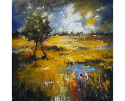 ACRILICO SU TELA ULISSE GUALTIERI ' PAESAGGIO 5 ' dimensioni L 100 x H 100 cm.