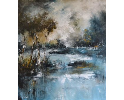 ACRILICO SU TELA ULISSE GUALTIERI ' PAESAGGIO 6 ' dimensioni L 80 x H 90 cm.