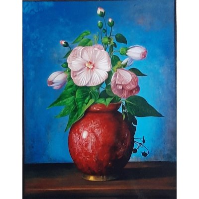 OLIO SU TELA ALESSANDRO AMOROSO ' VASO PRESTIGIOSO ' dimensioni L 50 x H 65 cm.