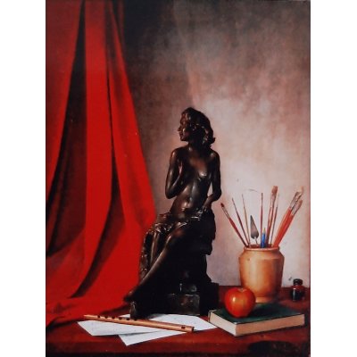 OLIO SU TELA ALESSANDRO AMOROSO ' LE ARTI ' dimensioni L 64 x H 84 cm.