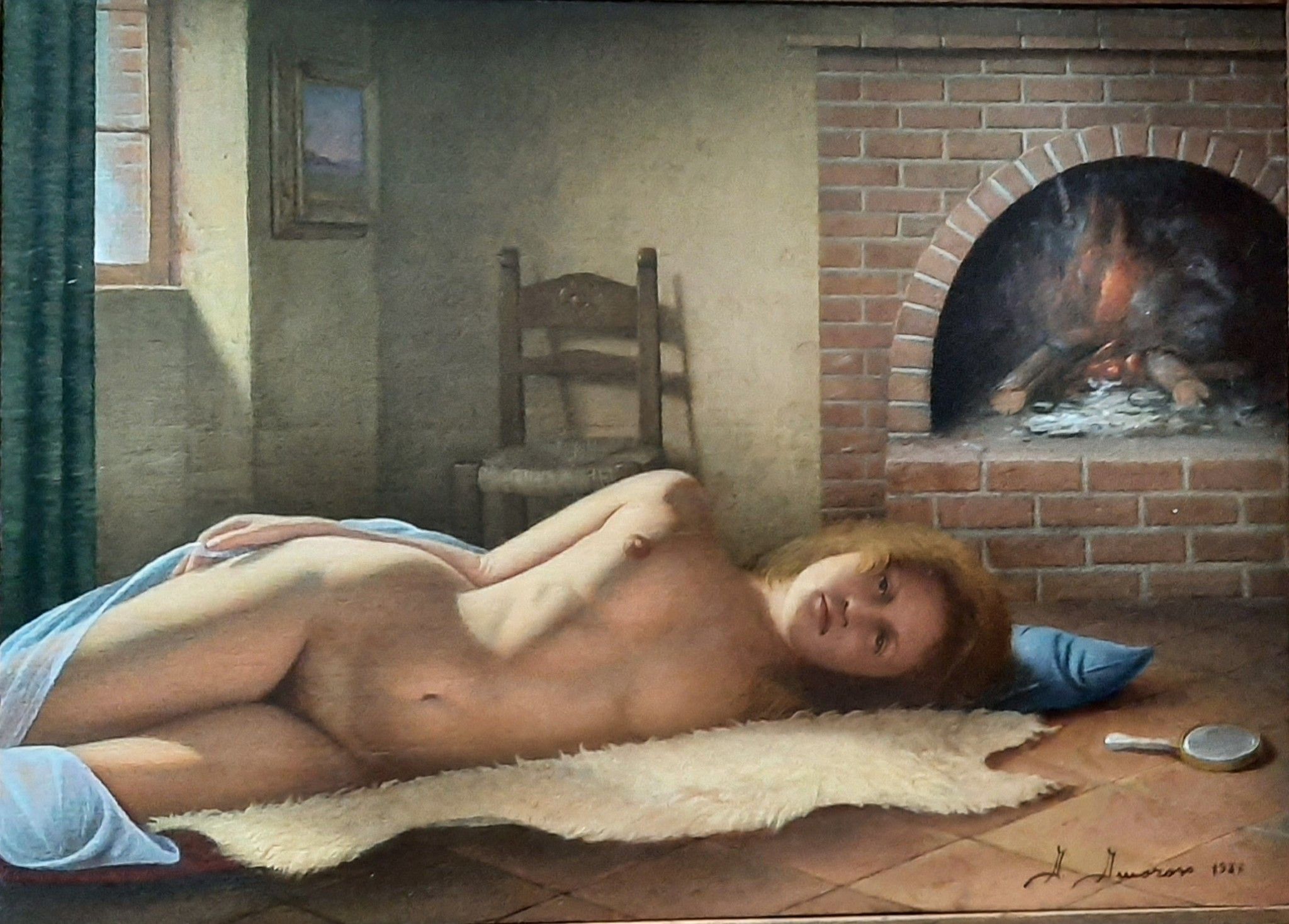 TEMPERA GRASSA SU LEGNO ALESSANDRO AMOROSO ' BRACE ARDENTE '  dimensioni L 25 x H 34 cm.