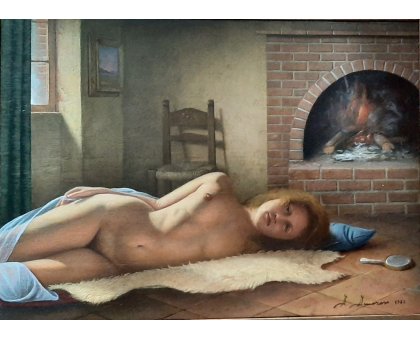 TEMPERA GRASSA SU LEGNO ALESSANDRO AMOROSO ' BRACE ARDENTE ' dimensioni L 25 x H 34 cm.