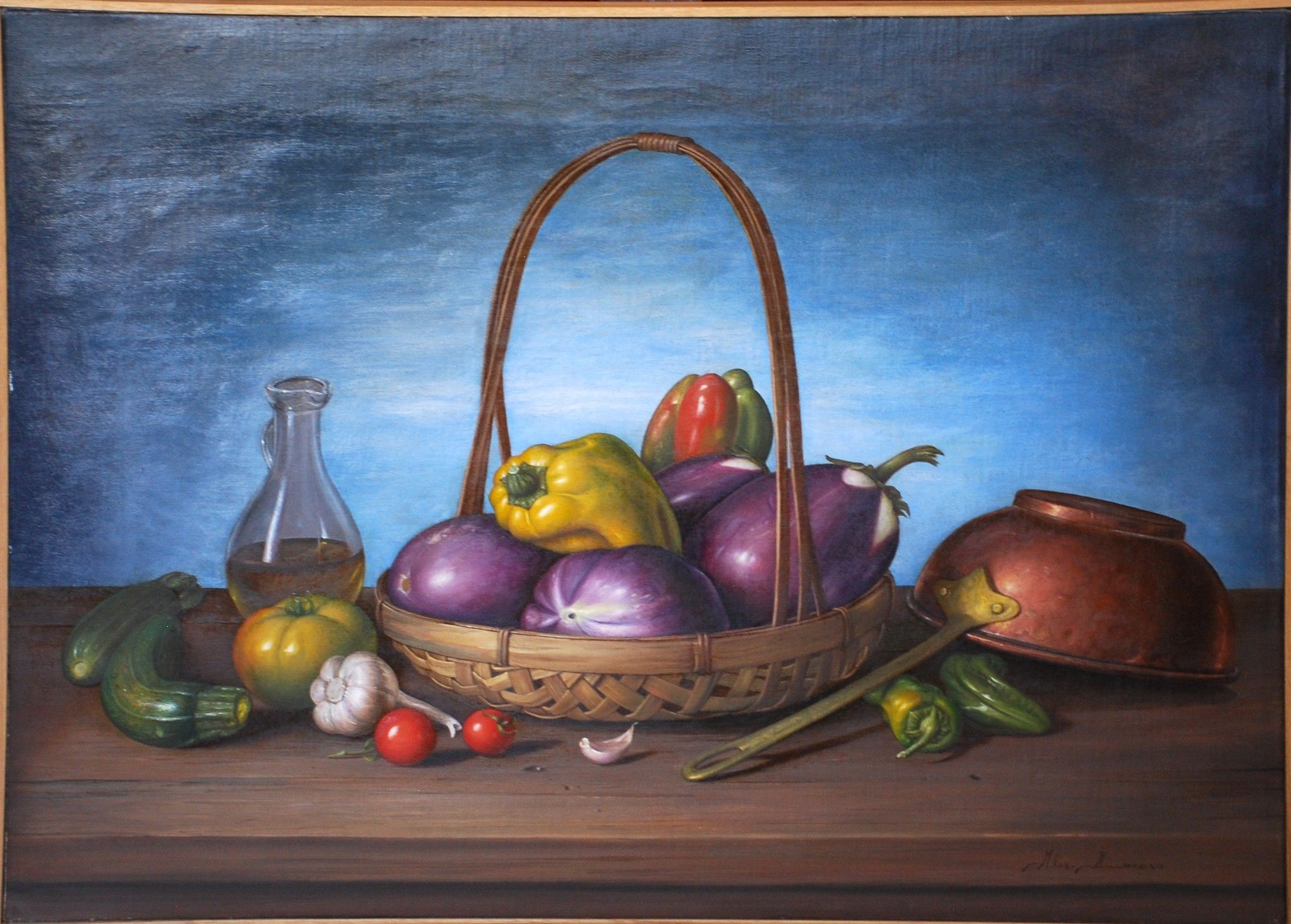 TEMPERA GRASSA SU TELA  ALESSANDRO  AMOROSO ' MELENZANE '  dimensioni L 66 x H 50 cm.