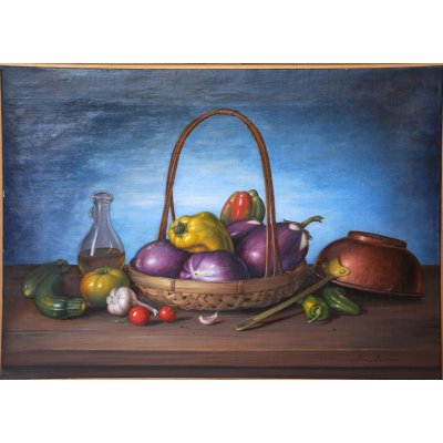 TEMPERA GRASSA SU TELA ALESSANDRO AMOROSO ' MELENZANE ' dimensioni L 66 x H 50 cm.