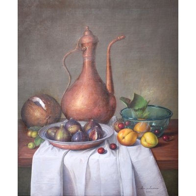 OLIO SU TELA ALESSANDRO AMOROSO ' FRUTTA DOLCISSIMA ' dimensioni L 50 x H 65 cm.