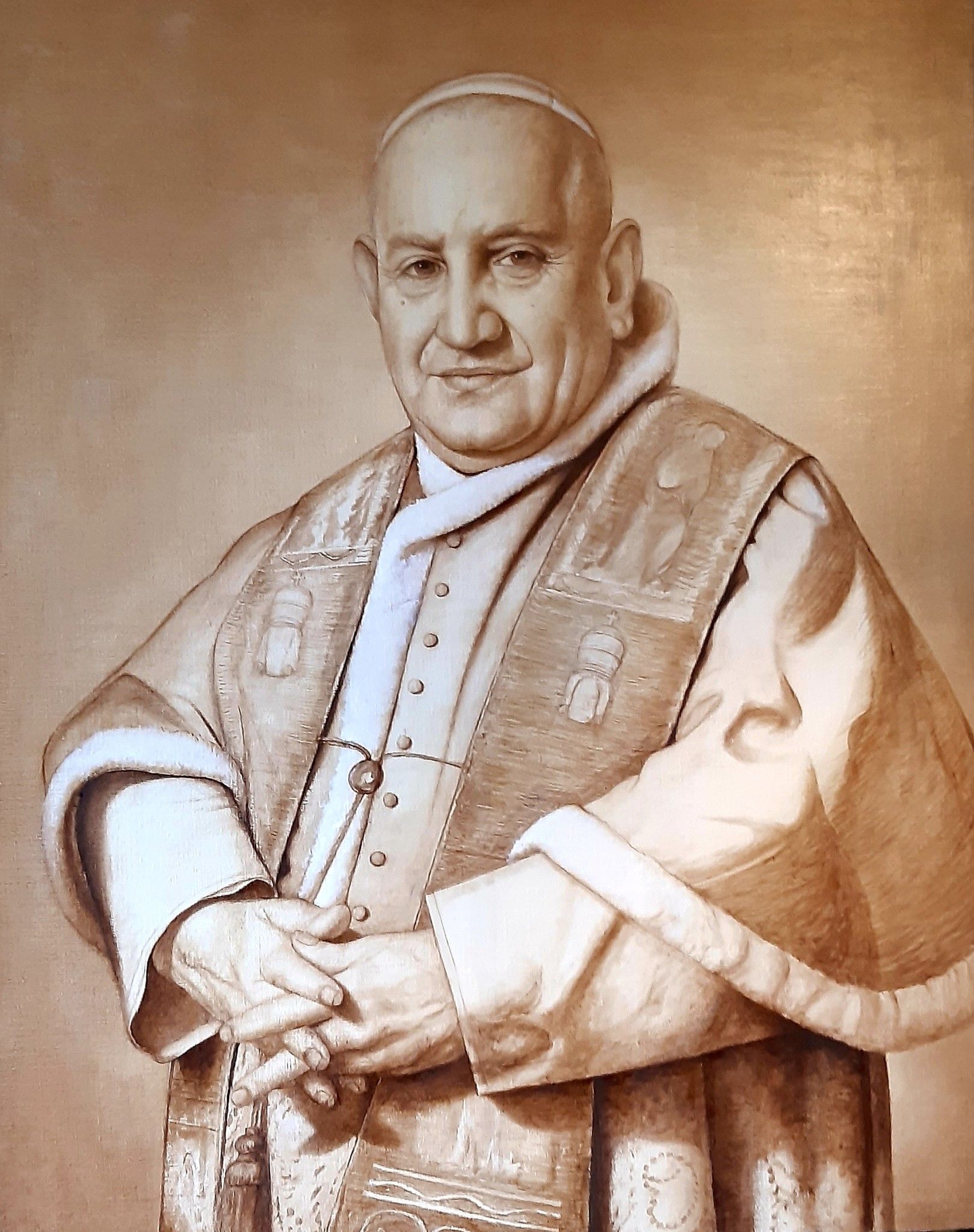 OLIO SU TELA  ALESSANDRO  AMOROSO ' PAPA GIOVANNI XXIII '  dimensioni L 71,5 x H 91,5 cm.