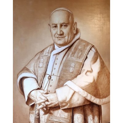 OLIO SU TELA ALESSANDRO AMOROSO ' PAPA GIOVANNI XXIII ' dimensioni L 71,5 x H 91,5 cm.