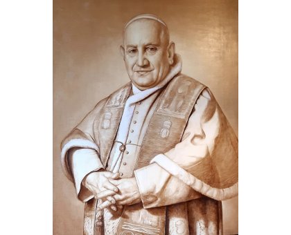 OLIO SU TELA ALESSANDRO AMOROSO ' PAPA GIOVANNI XXIII ' dimensioni L 71,5 x H 91,5 cm.