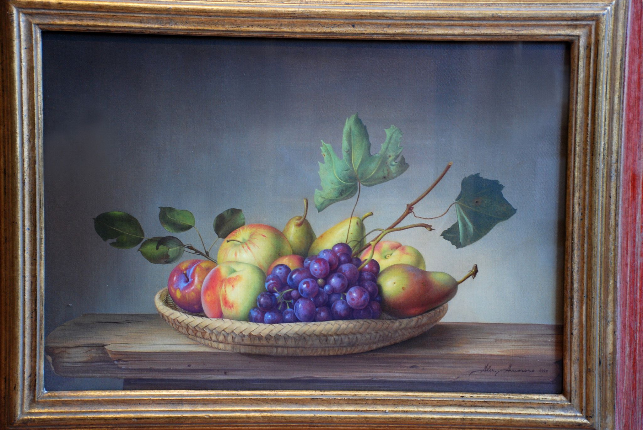 OLIO SU TELA  ALESSANDRO AMOROSO ' FRUTTA  FRESCA  '  dimensioni L 50 x H 35 cm.