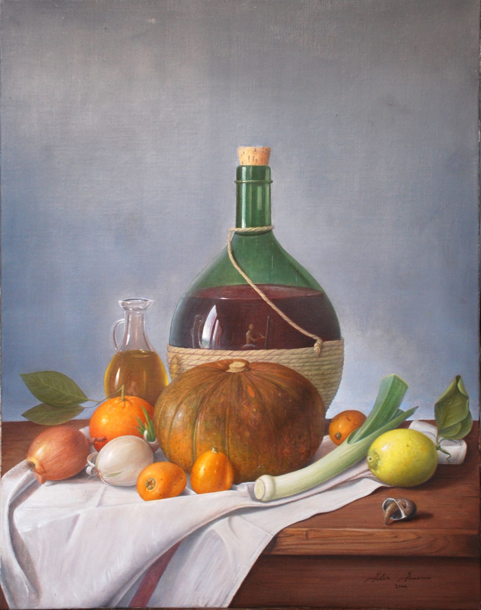 OLIO SU TELA ALESSANDRO  AMOROSO ' IL  MINESTRONE  '  dimensioni L 50  x H 65 cm.