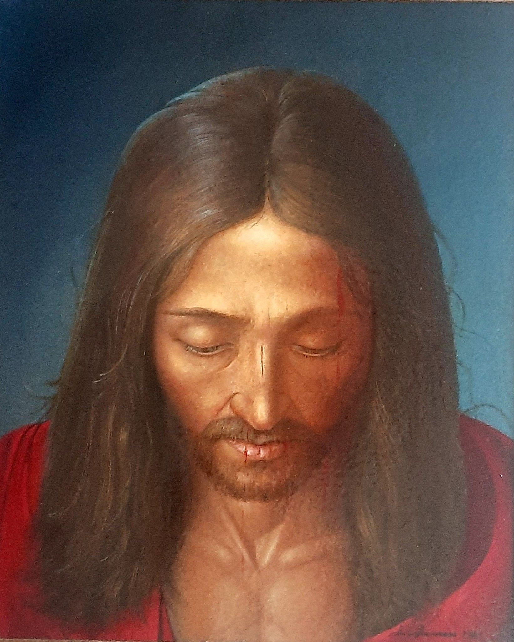 TEMPERA GRASSA SU LEGNO  ALESSANDRO  AMOROSO ' CRISTO '  dimensioni L 32,8  x H 39,7 cm.