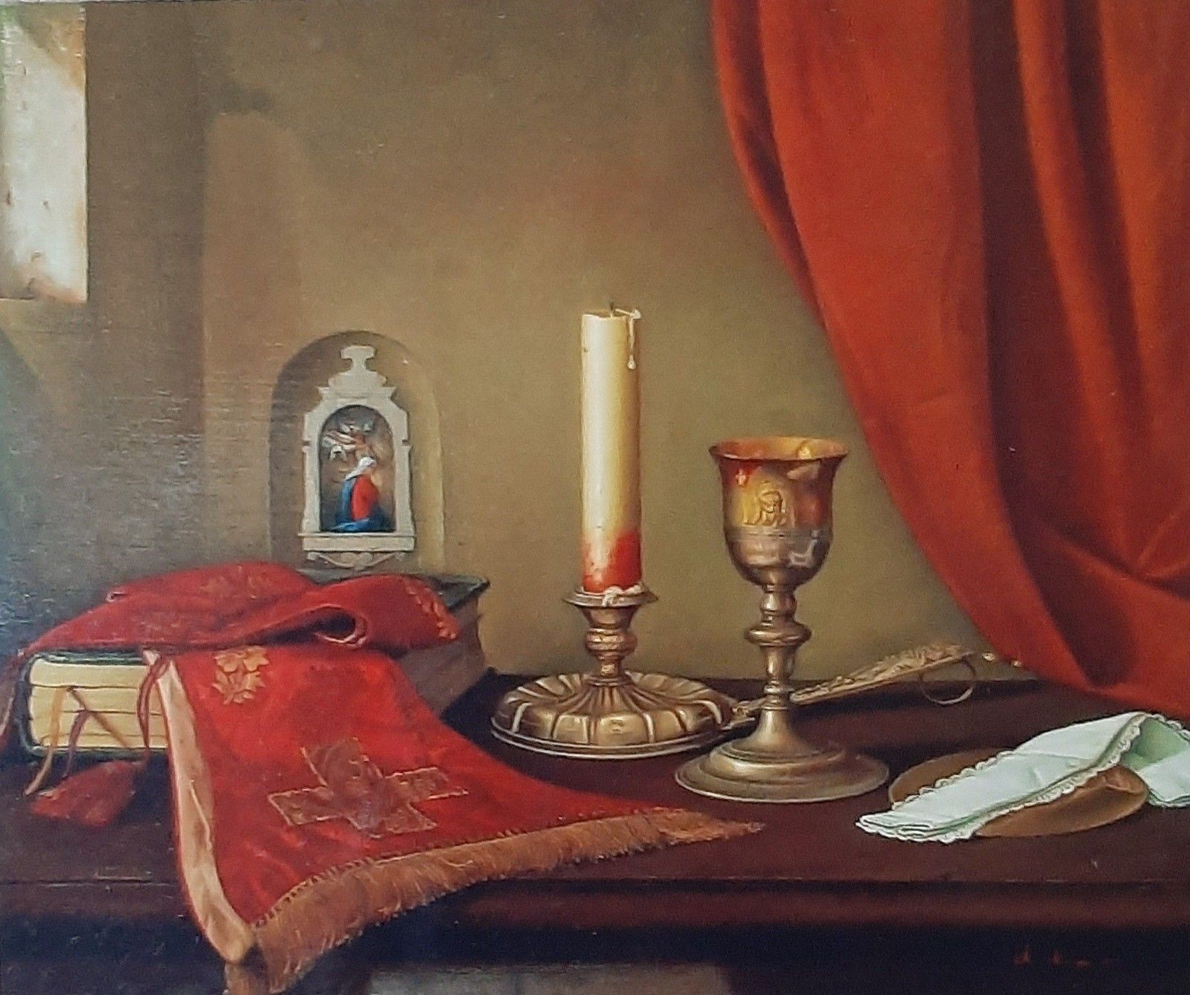 OLIO SU TELA  ALESSANDRO  AMOROSO ' LA FEDE  '   dimensioni L 69 x H 64 cm.