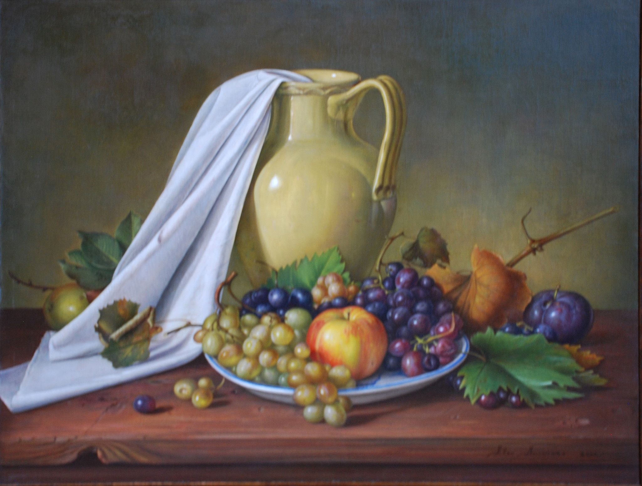 OLIO SU TAVOLA  ALESSANDRO  AMOROSO ' L 'ABBONDANZA '  dimensioni L 62 x H 50 cm.