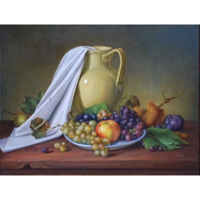 OLIO SU TAVOLA ALESSANDRO AMOROSO ' L 'ABBONDANZA ' dimensioni L 62 x H 50 cm.