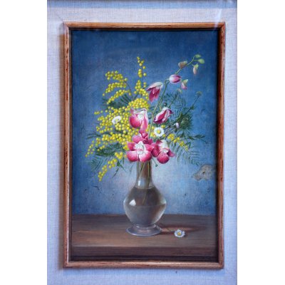 OLIO SU TELA ALESSANDRO AMOROSO ' LA FESTA DELLA DONNA ' dimensioni L 31 x H 46 cm.