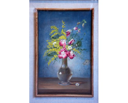 OLIO SU TELA ALESSANDRO AMOROSO ' LA FESTA DELLA DONNA ' dimensioni L 31 x H 46 cm.