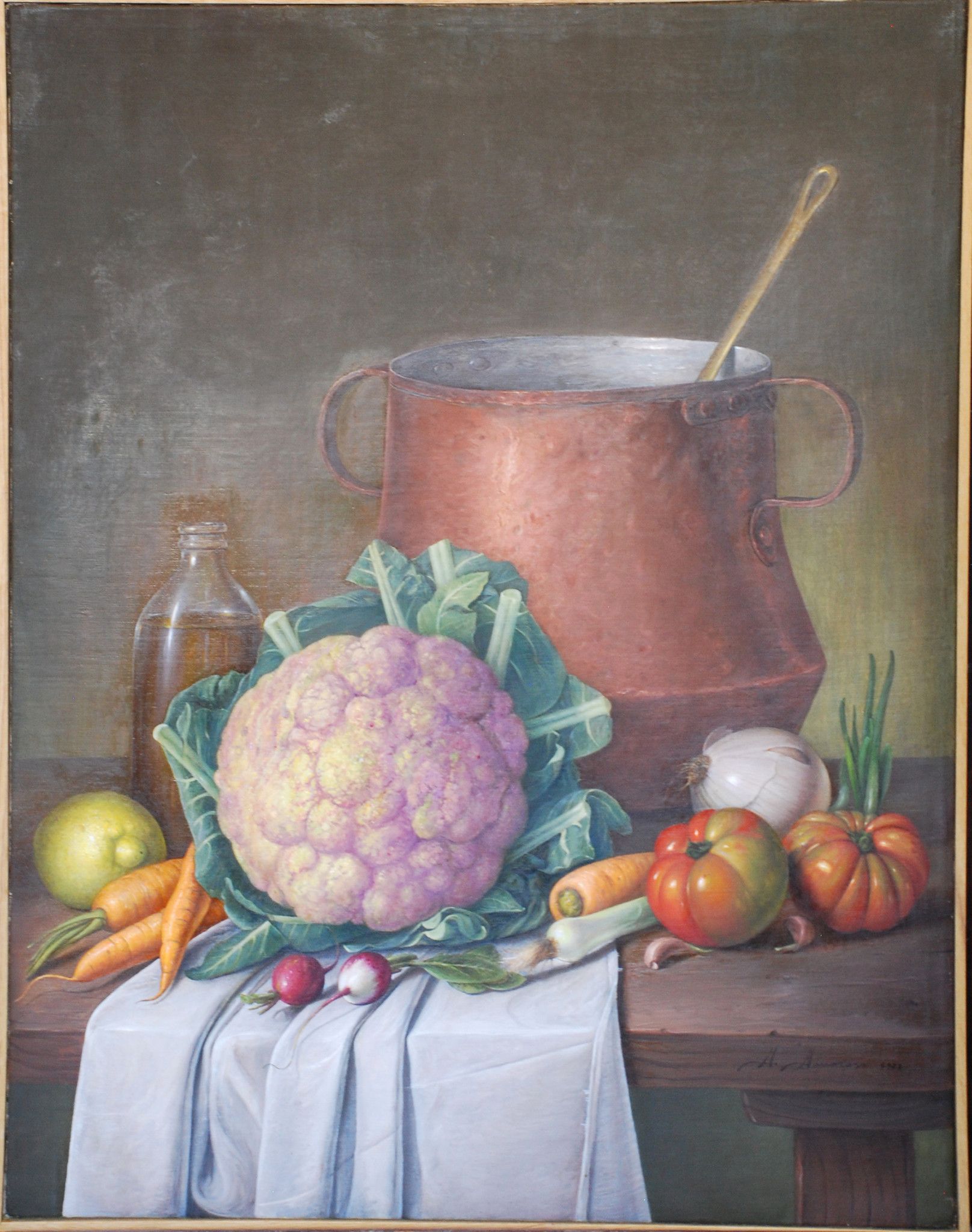 OLIO SU TELA  ALESSANDRO  AMOROSO ' IL RE CAVOLO '  dimensioni L 50 x H 66 cm.