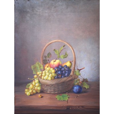 OLIO SU TELA ALESSANDRO AMOROSO ' GRANDE CESTO ' dimensioni L 50 x H 65 cm.