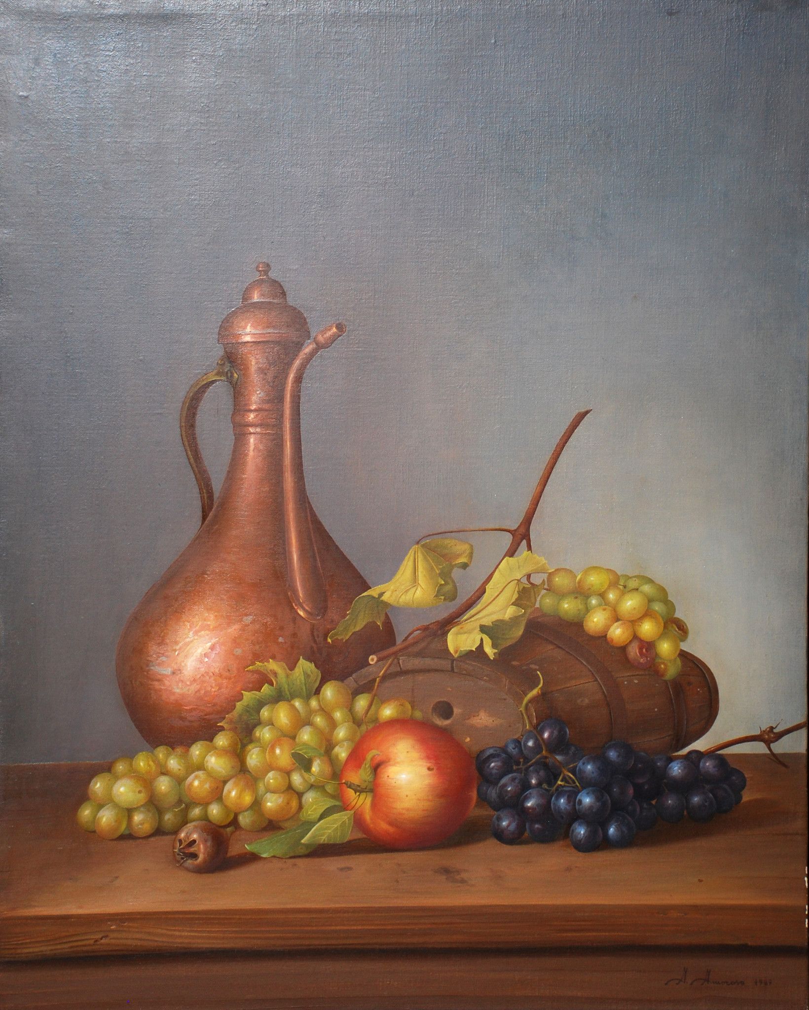 OLIO SU TELA  ALESSANDRO  AMOROSO  ' LA BOTTE DI VINO  '  dimensioni L 50 x H 65 cm.