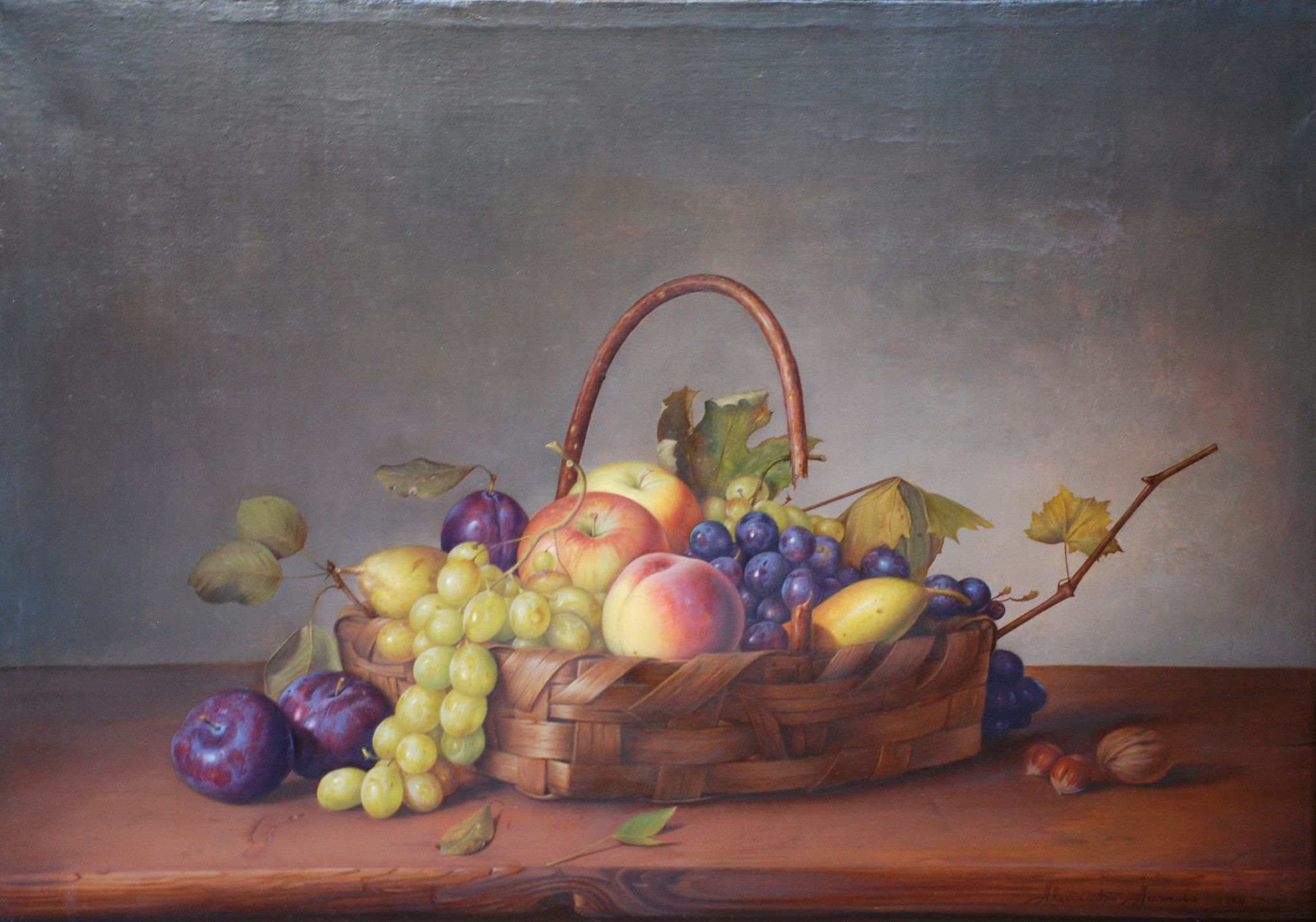 OLIO SU TELA  ALESSANDRO  AMOROSO ' IL CESTO ABBONDANTE '  dimensioni L 65 x H 50 cm.