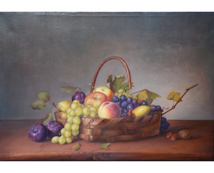 OLIO SU TELA ALESSANDRO AMOROSO ' IL CESTO ABBONDANTE ' dimensioni L 65 x H 50 cm.