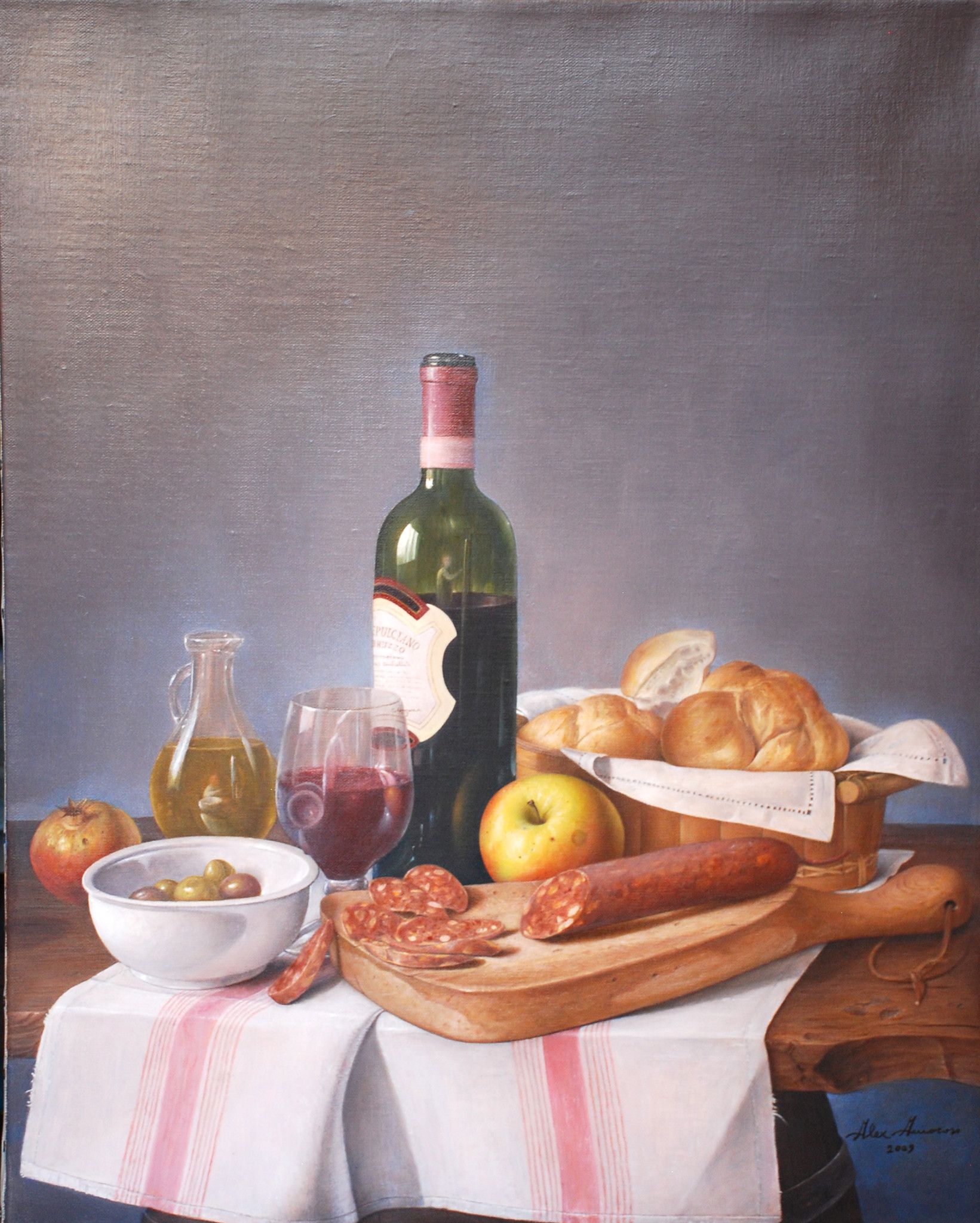 OLIO SU TELA  ALESSANDRO AMOROSO ' IL TAGLIERE '  dimensioni L 50,5 x H 65,5 cm.