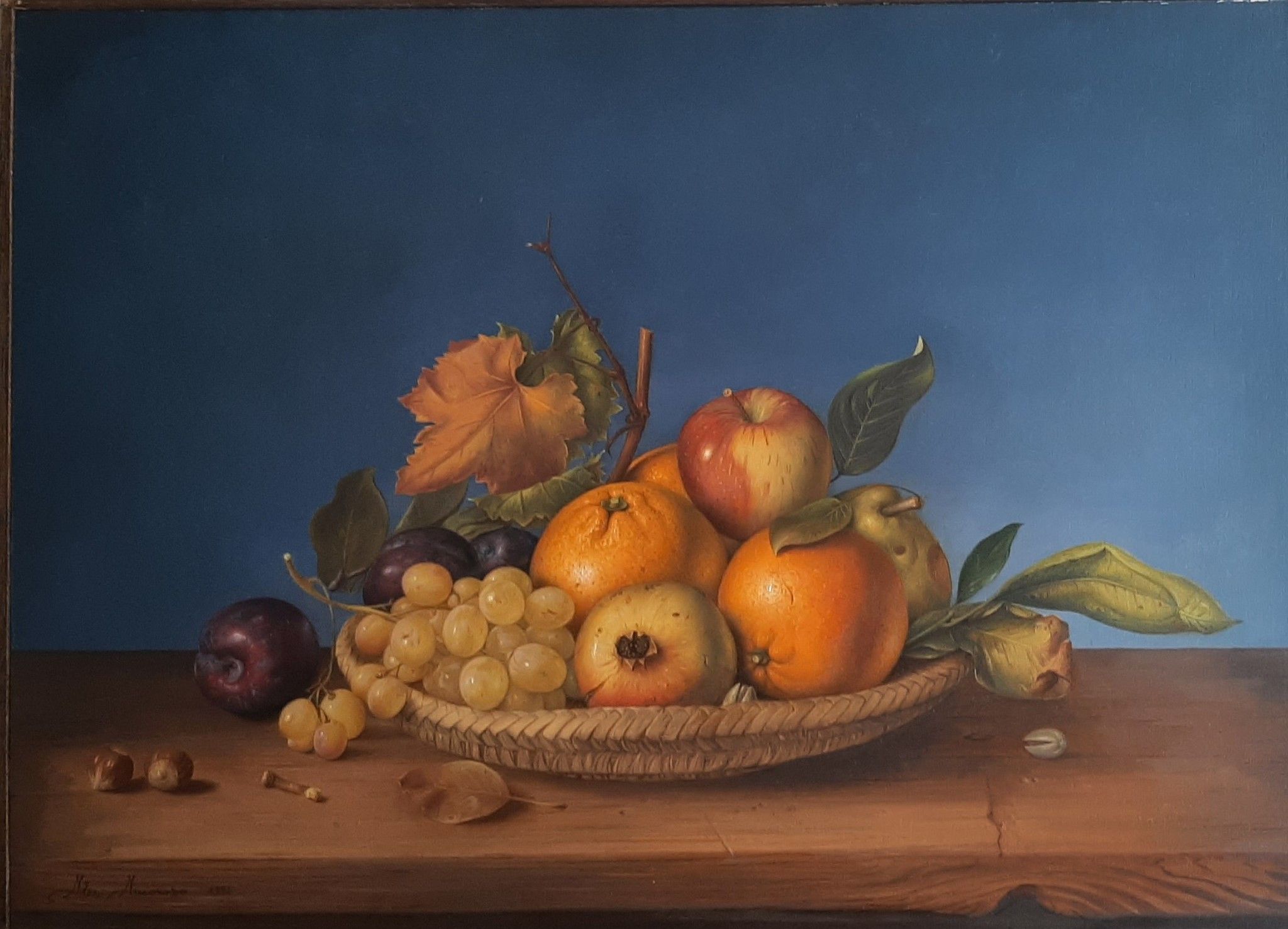 OLIO SU TELA  ALESSANDRO  AMOROSO ' CESTO UNICO  '  dimensioni L 56 x H 41,5 cm.