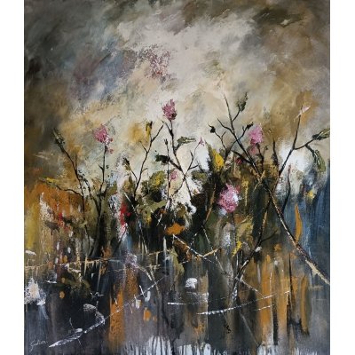 ACRILICO SU TELA ULISSE GUALTIERI ' FIORI DI CAMPO ' dimensioni L 80 x H 90 cm.