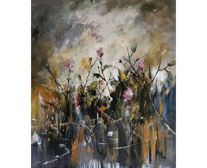 ACRILICO SU TELA ULISSE GUALTIERI ' FIORI DI CAMPO ' dimensioni L 80 x H 90 cm.