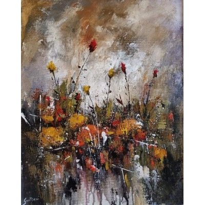 ACRILICO SU TELA ULISSE GUALTIERI ' COMPOSIZIONE CON FIORI ' dimensioni L 40 x H 50 cm.