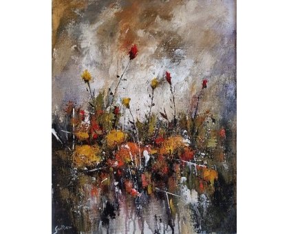 ACRILICO SU TELA ULISSE GUALTIERI ' COMPOSIZIONE CON FIORI ' dimensioni L 40 x H 50 cm.