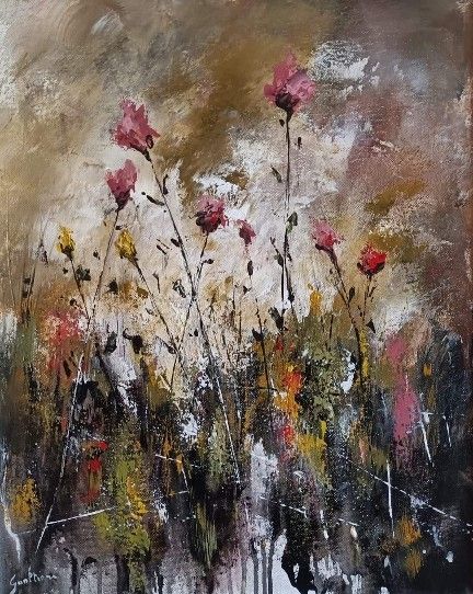 ACRILICO SU TELA  ULISSE GUALTIERI ' FIORI DI CAMPO 2  '  dimensioni L 40 x H 50 cm.