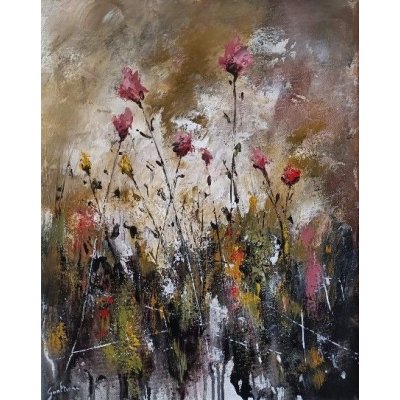 ACRILICO SU TELA ULISSE GUALTIERI ' FIORI DI CAMPO 2 ' dimensioni L 40 x H 50 cm.